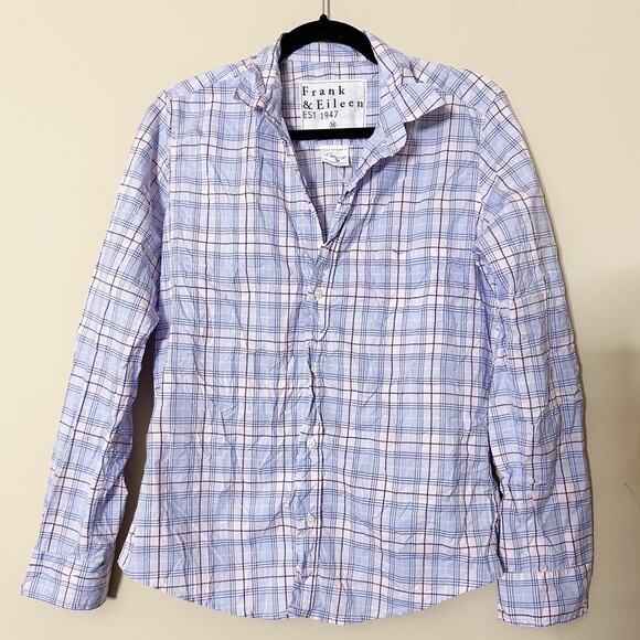 Frank & Eileen Barry 100% Cotton Plaid Long Sleeve Button-Up Shirt Blue Womens M - Picture 2 of 7